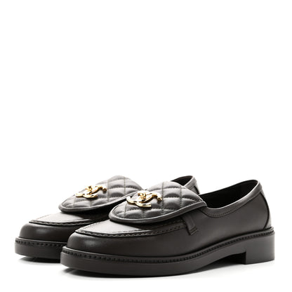 Chanel Lambskin Quilted CC Turnlock Loafers 37 Dark Brown 4 of 10