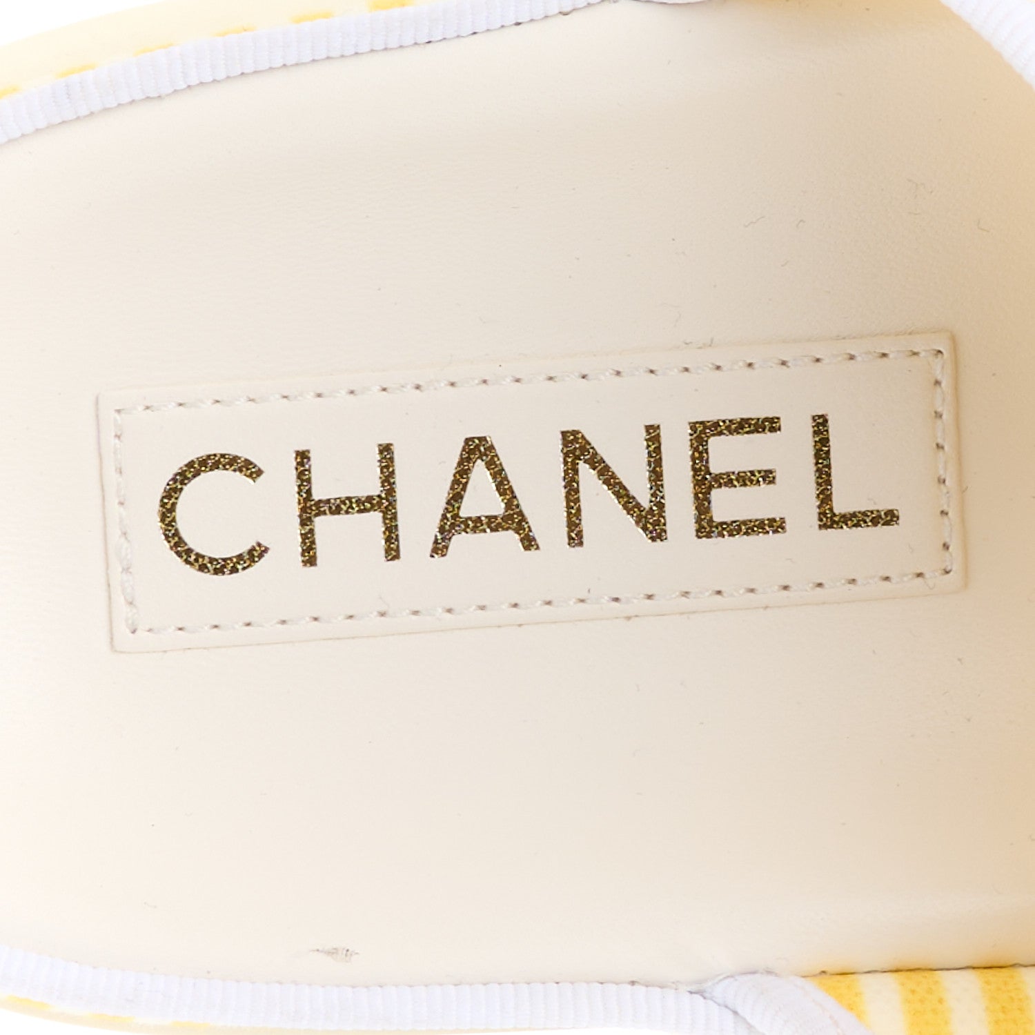 Chanel Printed Calfskin Velcro Dad Flat Mules 40 White Yellow 7 of 9