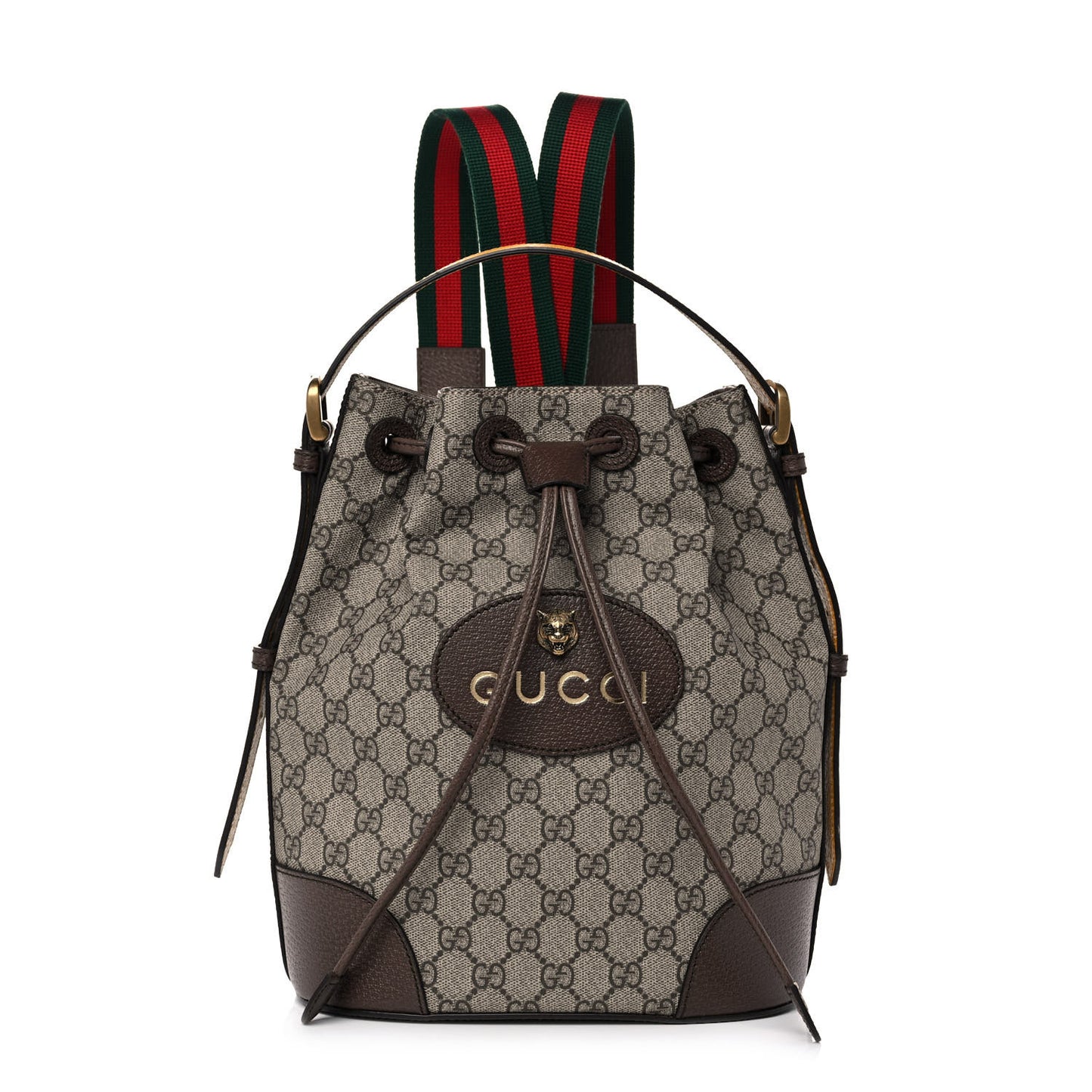 GG Supreme Monogram Neo Vintage Drawstring Bucket Backpack Beige New Acero Crop