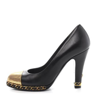 Chanel Lambskin Chain Around Cap Toe Pumps 37 Black Gold 1 of 10