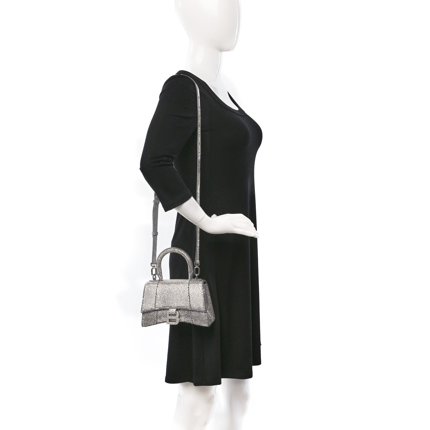 Balenciaga Strass Suede Hourglass Top Handle Bag XS Smoke Grey Crystal 2 of 14