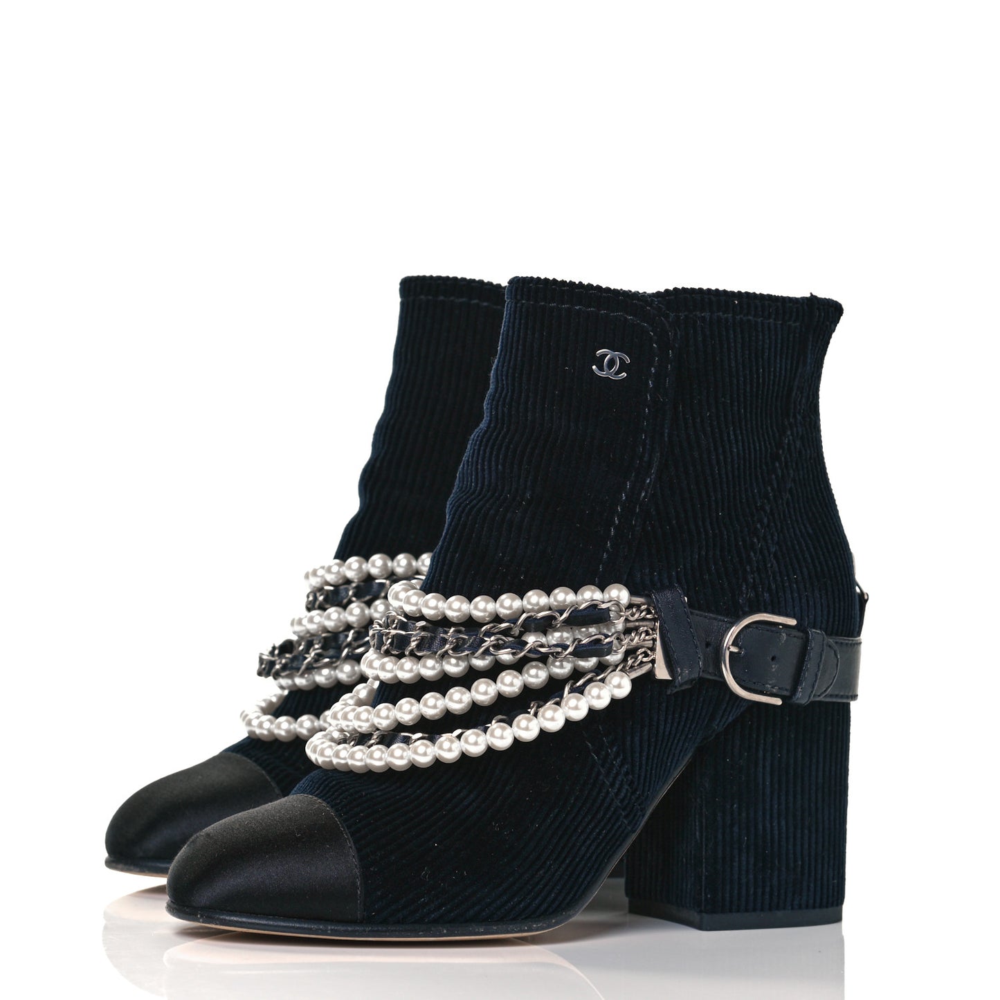Velvet Satin Cap Cap Toe Short Boots 37 Navy Black