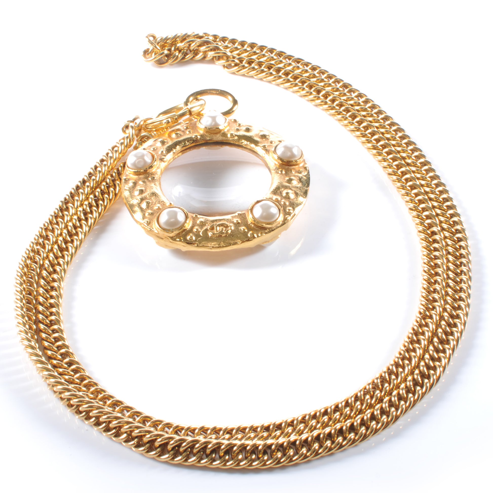 Chanel Pearl CC Loupe Magnifying Glass Necklace Gold 1 of 4