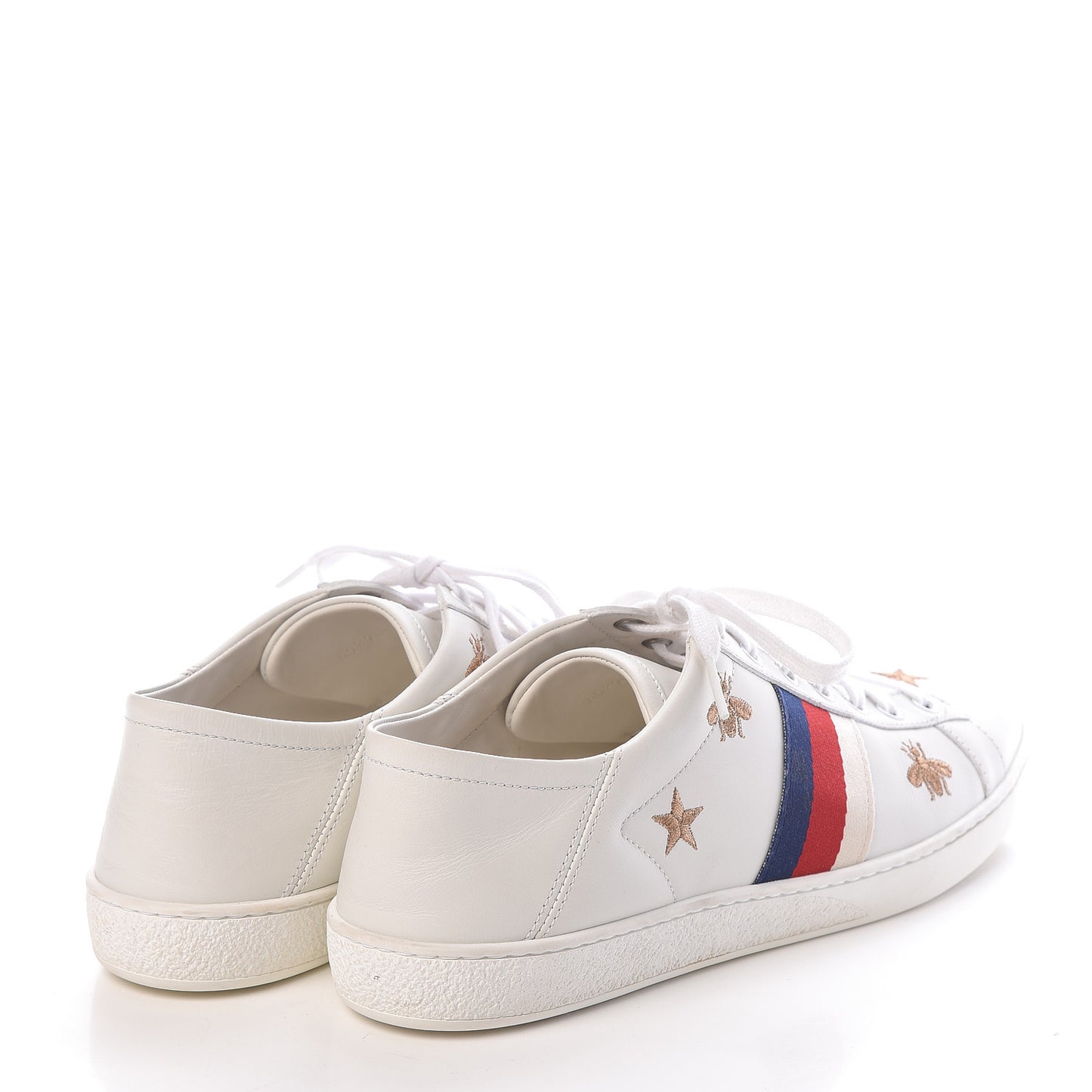 Calfskin Bee Star Embroidered Womens Sylvie Web Ace Sneakers 39.5 White Blue