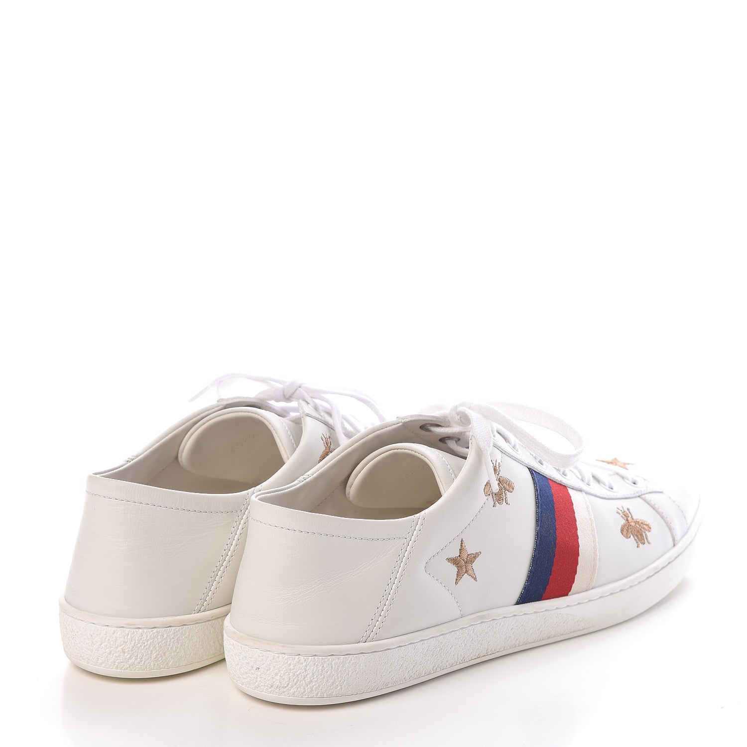 Gucci Calfskin Bee Star Embroidered Womens Sylvie Web Ace Sneakers 39.5 White Blue 4 of 9