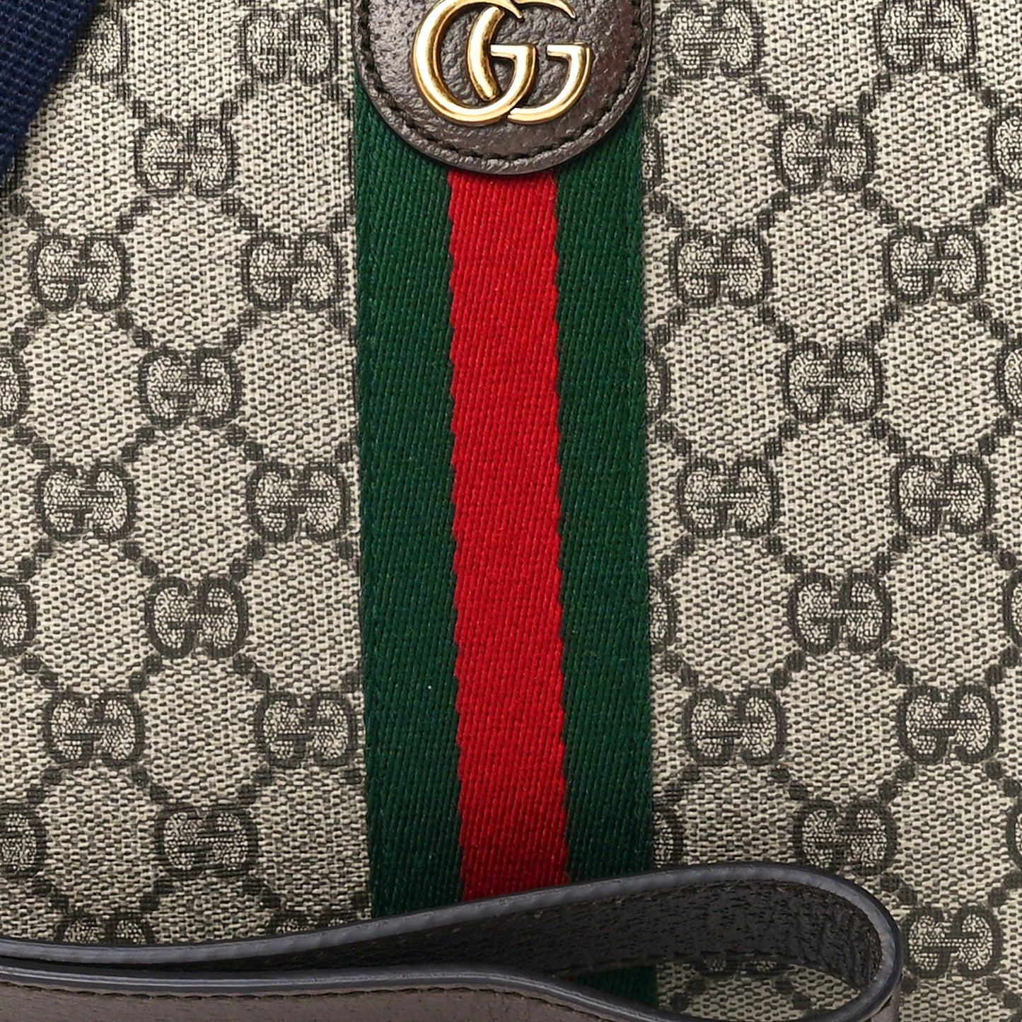 GG Supreme Monogram Textured Dollar Calfskin Web Ophidia Wristlet Shoulder Bag Beige Ebony New Acero