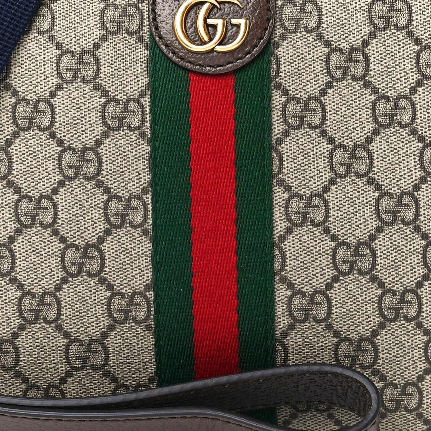 Gucci GG Supreme Monogram Textured Dollar Calfskin Web Ophidia Wristlet Shoulder Bag Beige Ebony New Acero 8 of 11
