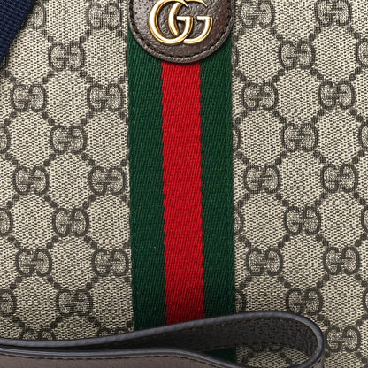 Gucci GG Supreme Monogram Textured Dollar Calfskin Web Ophidia Wristlet Shoulder Bag Beige Ebony New Acero 8 of 11