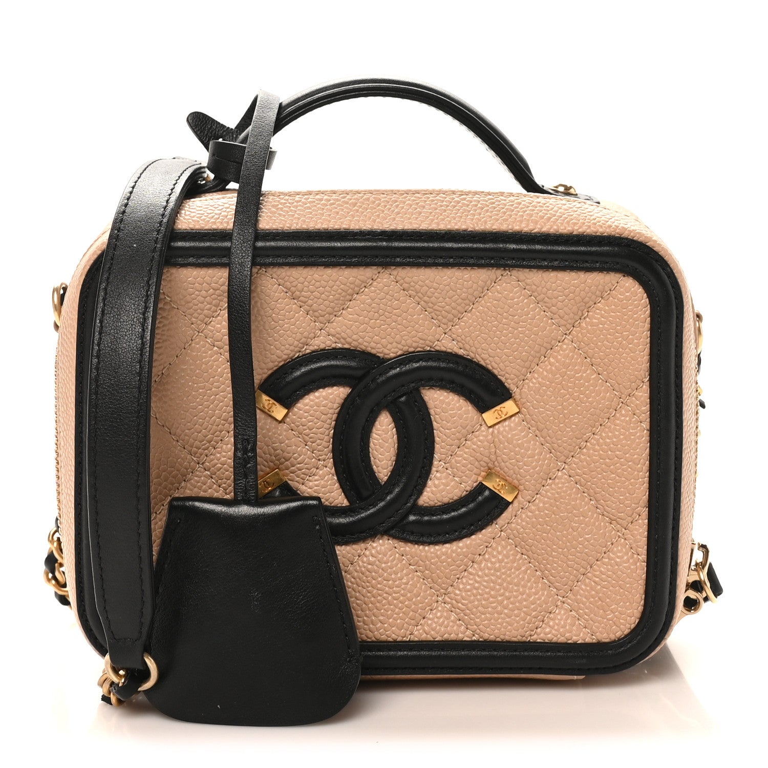 Chanel Caviar Quilted Small CC Filigree Vanity Case Beige Black 1 of 11