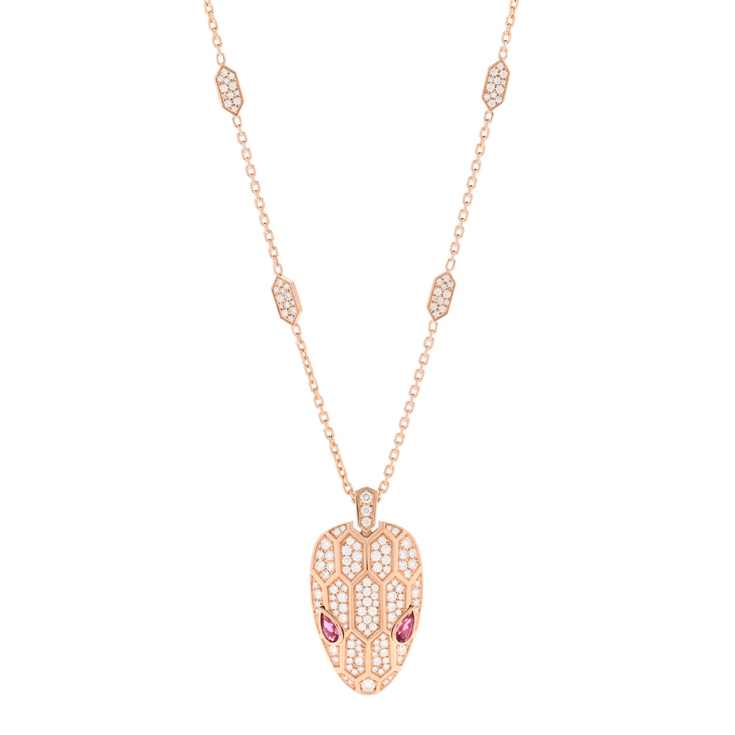 18K Rose Gold Diamond Rubellite Serpenti Seduttori Pendant Necklace