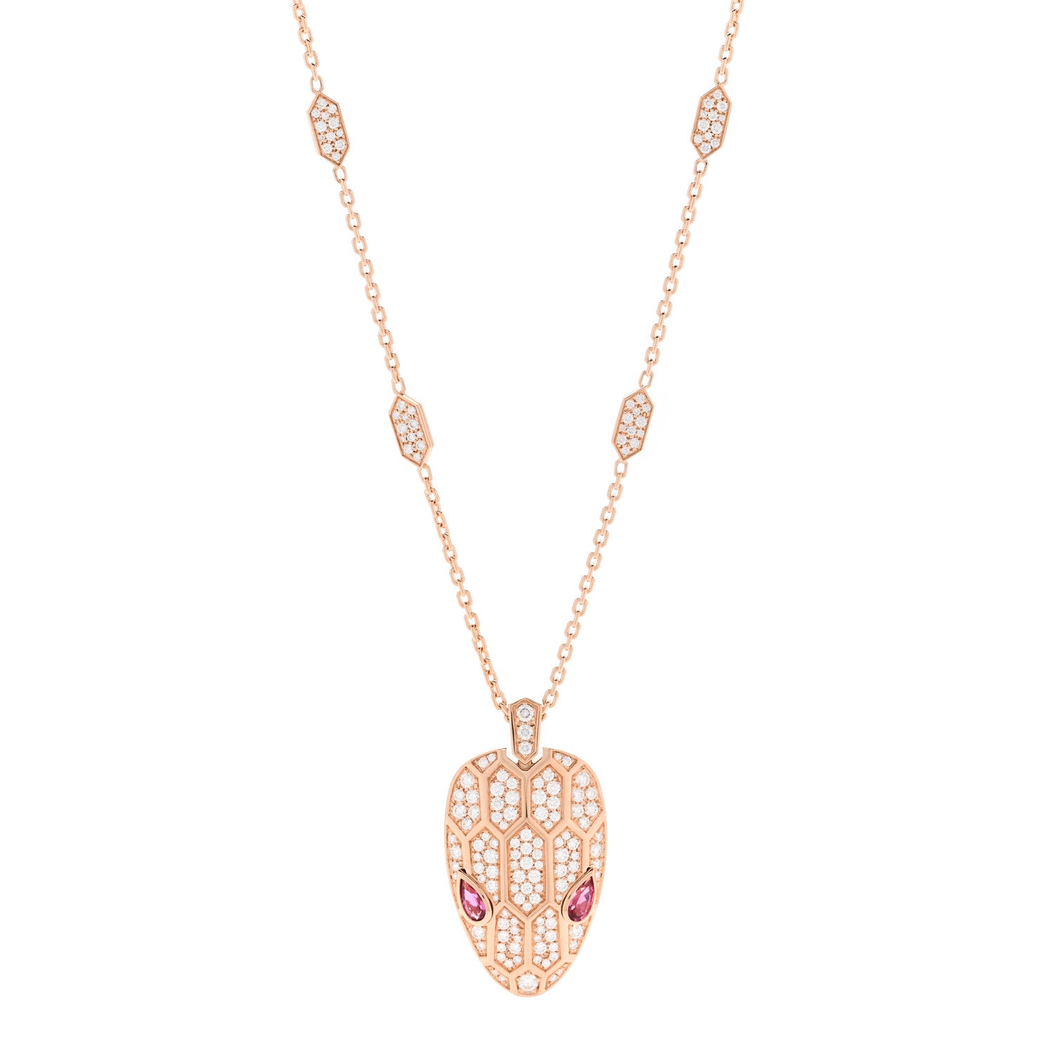 Bulgari 18K Rose Gold Diamond Rubellite Serpenti Seduttori Pendant Necklace 1 of 6