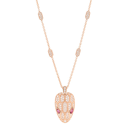 Bulgari 18K Rose Gold Diamond Rubellite Serpenti Seduttori Pendant Necklace 1 of 6