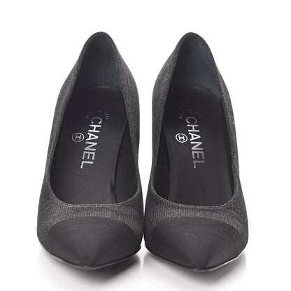 Chanel Fantasy Fabric Grosgrain Cap Toe Pumps 37.5 Black 2 of 8