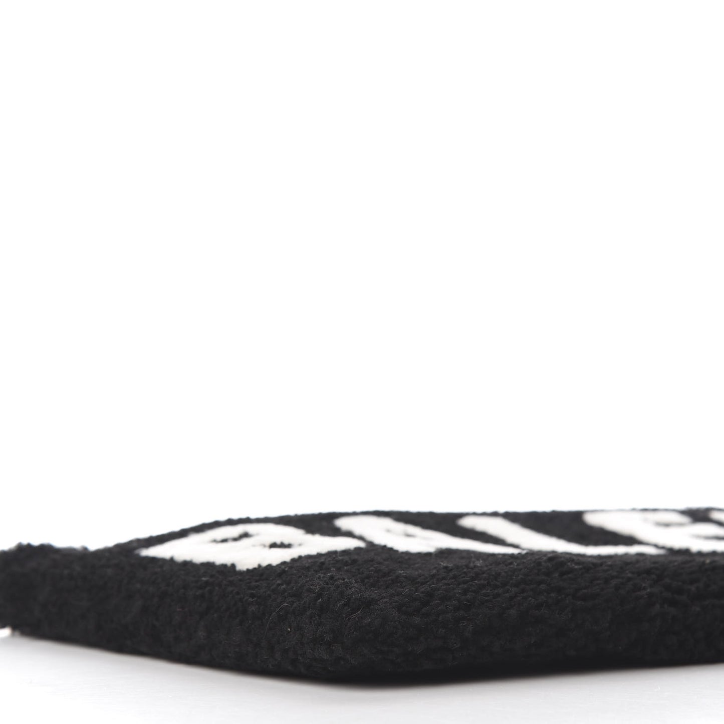 Sheepskin Shearling Contrasted Logo Large Zip Pouch Black