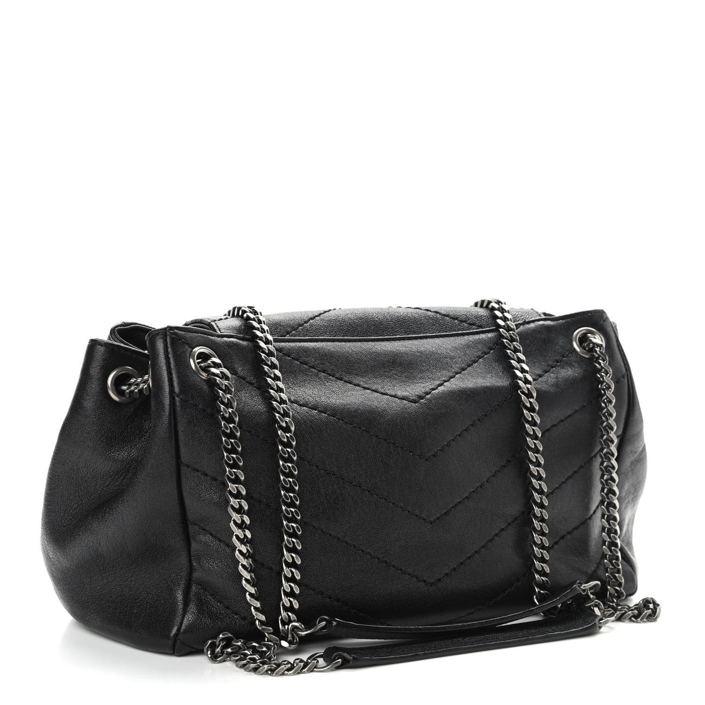 Vintage Lambskin Chevron Monogram Small Nolita Black