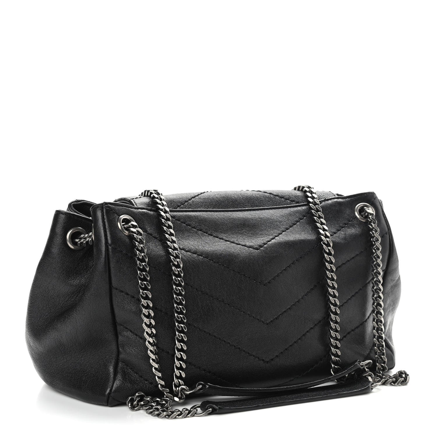 Saint Laurent Vintage Lambskin Chevron Monogram Small Nolita Black 3 of 10
