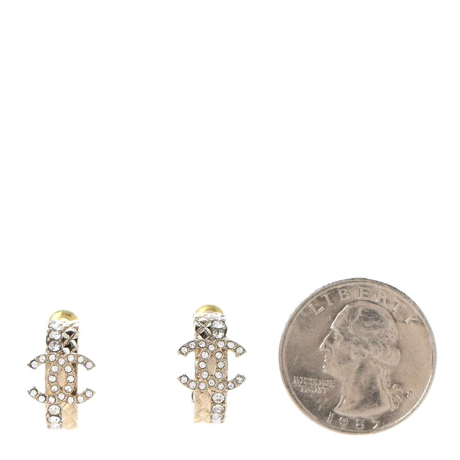 Chanel Metal Crystal Quilted CC Hoop Earrings Gold 2 of 5