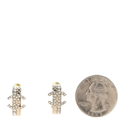 Chanel Metal Crystal Quilted CC Hoop Earrings Gold 2 of 5