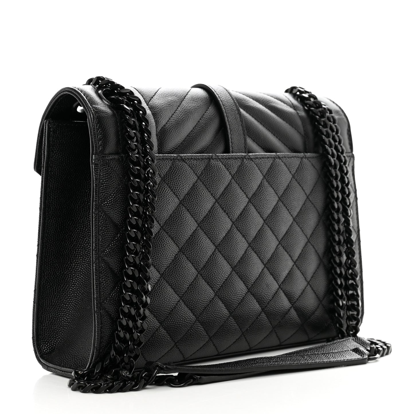 Grain De Poudre Textured Mixed Matelasse Triquilt Medium Monogram Monochrome Satchel Black