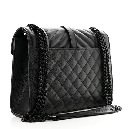 Saint Laurent Grain De Poudre Textured Mixed Matelasse Triquilt Medium Monogram Monochrome Satchel Black 3 of 12