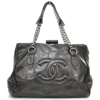 Chanel Leather Large Frame Tote Dark Brown 1 of 10