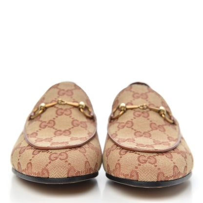 Gucci Canvas GG Monogram Horsebit Womens Jordaan Loafers 38 Beige Ruggine Rust 2 of 9