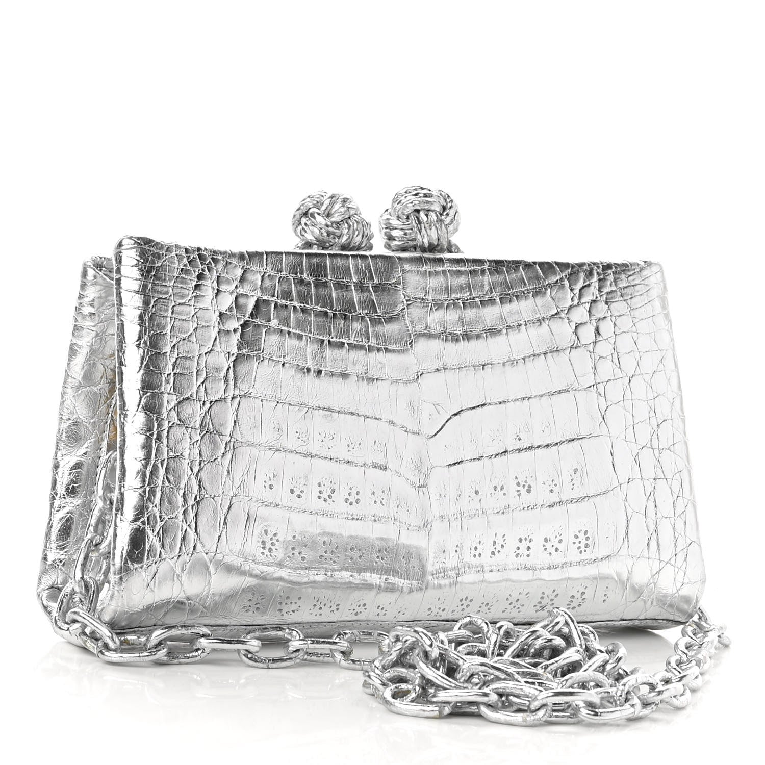 Nancy Gonzalez Metallic Crocodile Chain Clutch Silver 2 of 11