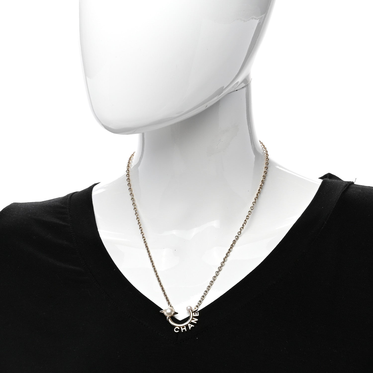 Chanel Pearl Logo Necklace Gold 2 of 4