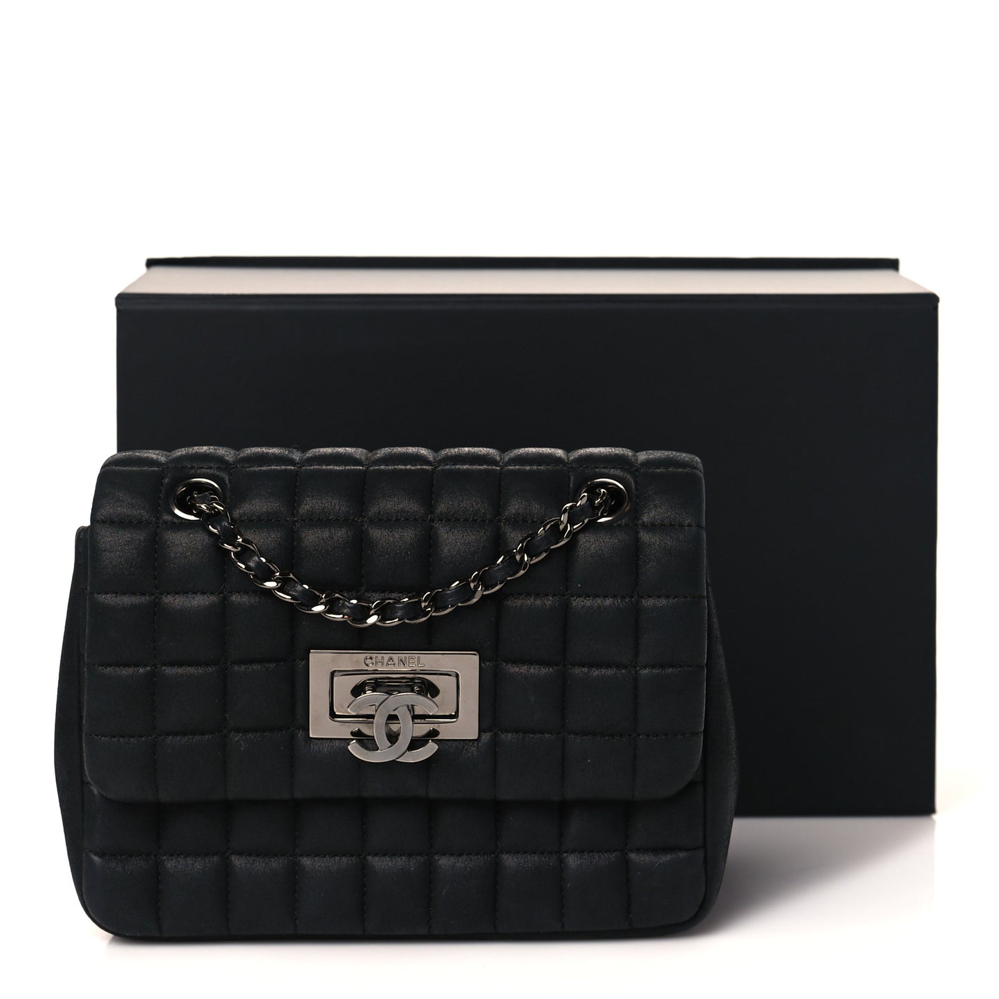 Iridescent Calfskin Square Quilted Mini Flap Black