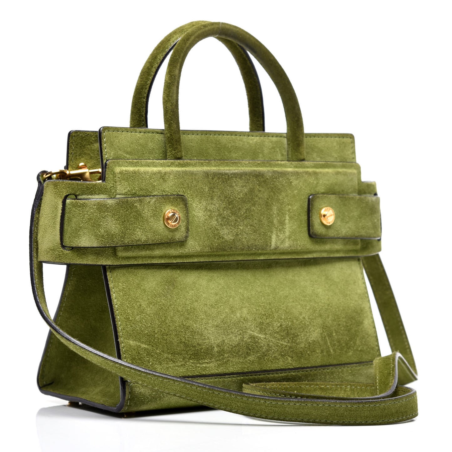 Suede Calfskin Mini Horizon Satchel Olive