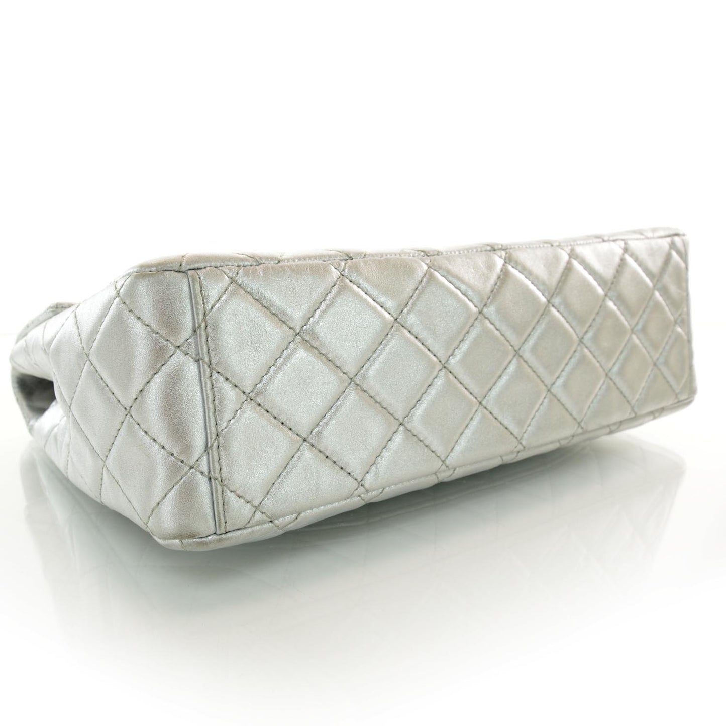 Lambskin Maxi Single Flap Metallic Silver