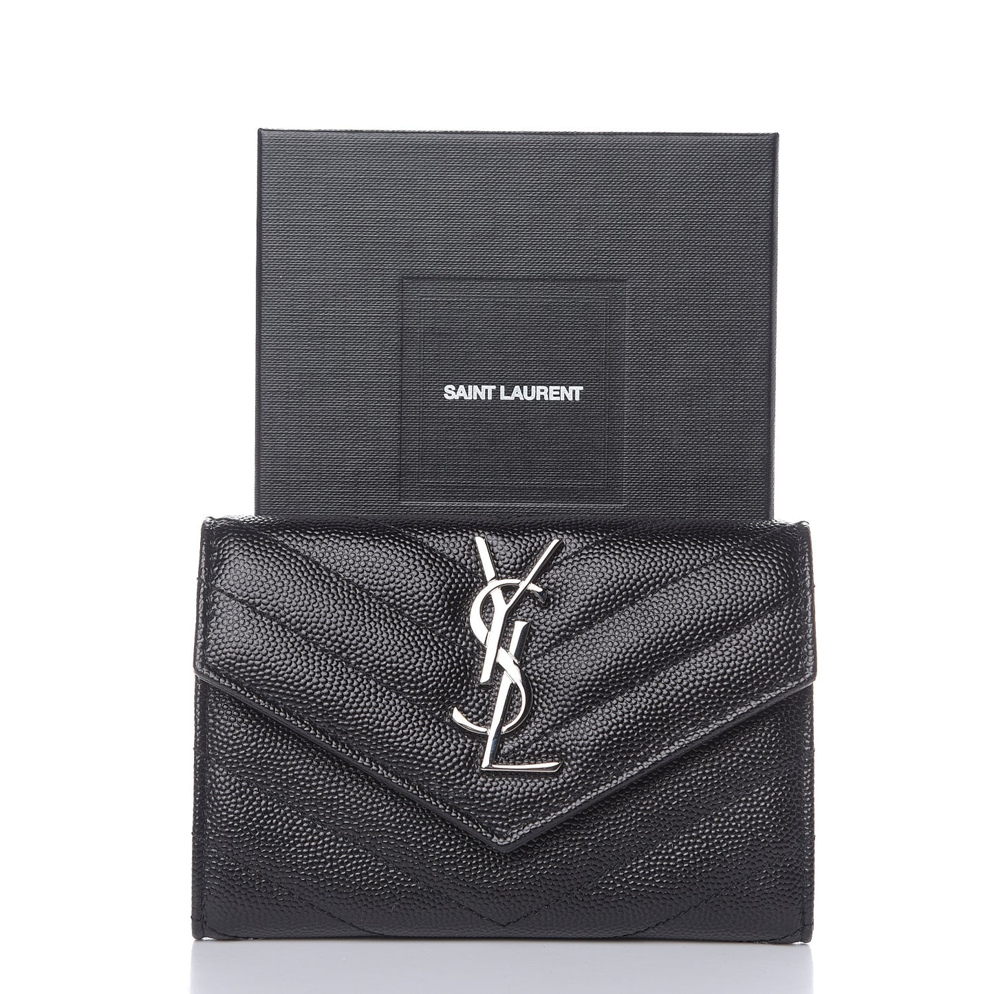 Grain De Poudre Matelasse Chevron Small Monogram Envelope Wallet Black