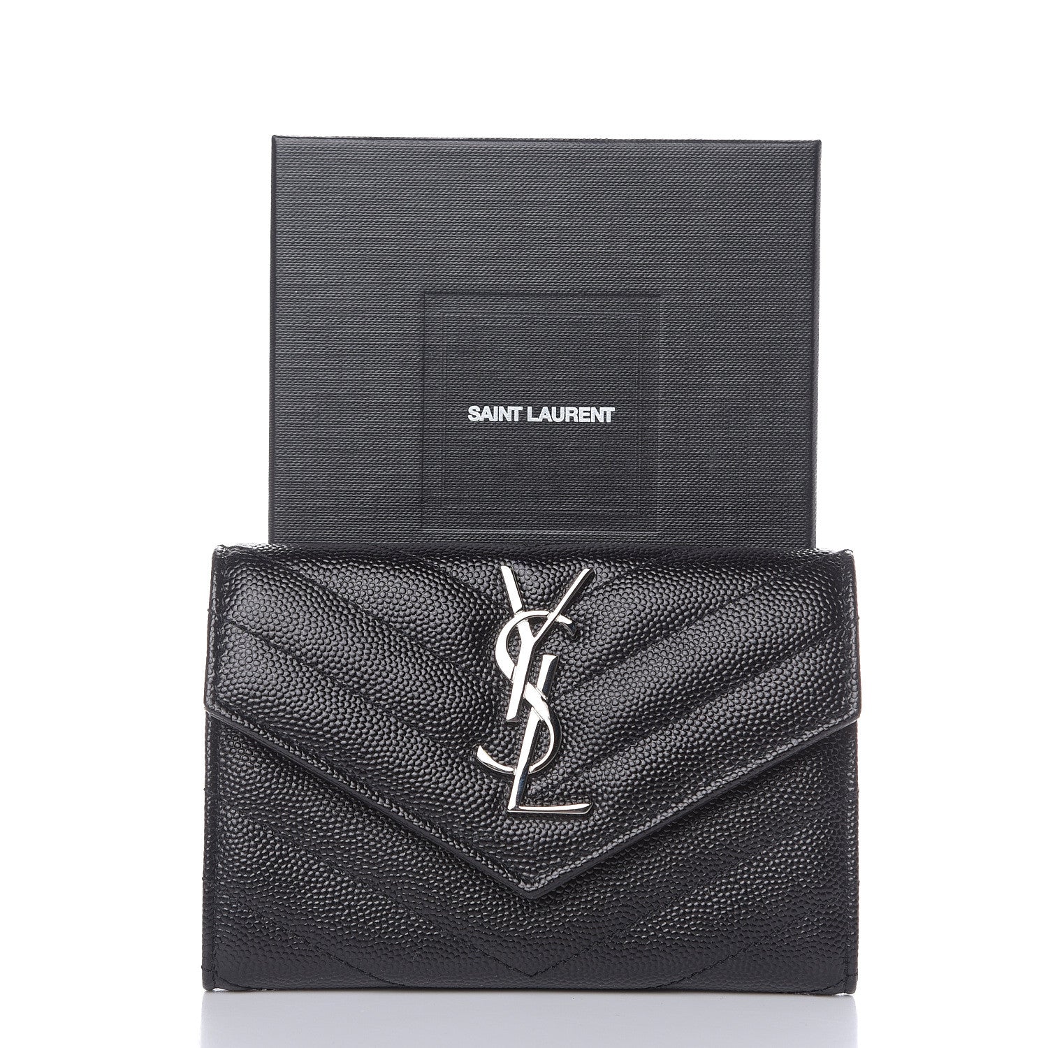 Saint Laurent Grain De Poudre Matelasse Chevron Small Monogram Envelope Wallet Black 7 of 7