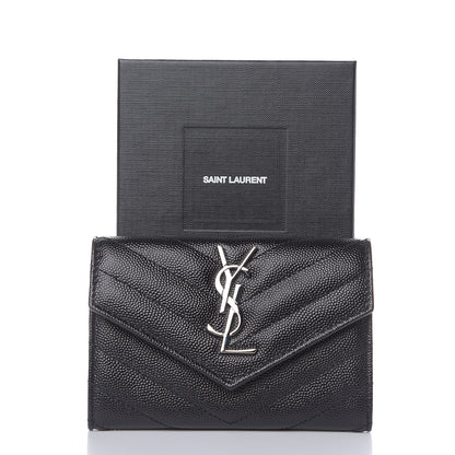 Saint Laurent Grain De Poudre Matelasse Chevron Small Monogram Envelope Wallet Black 7 of 7