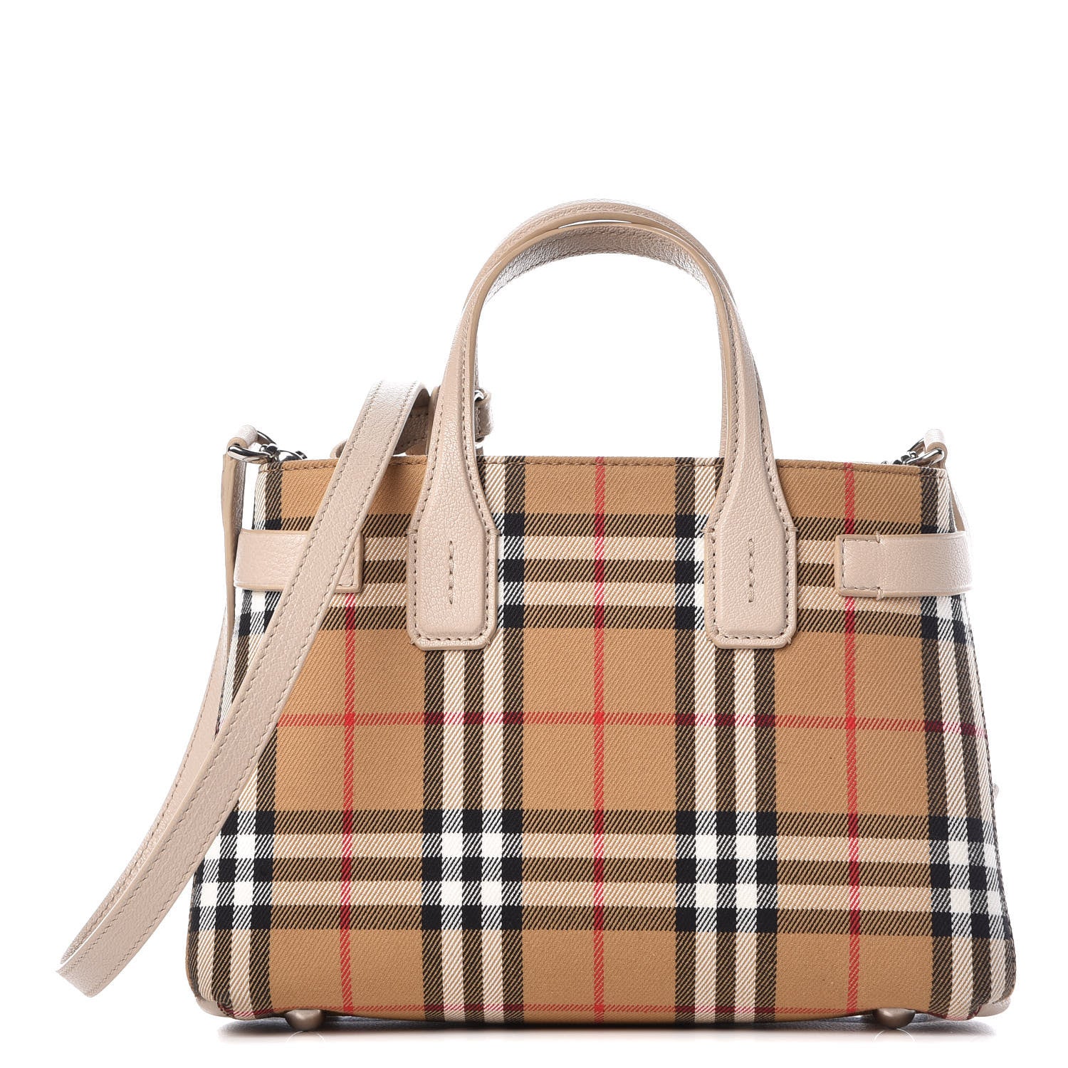 Burberry Goatskin Vintage Check Small Banner Tote Limestone 1 of 10