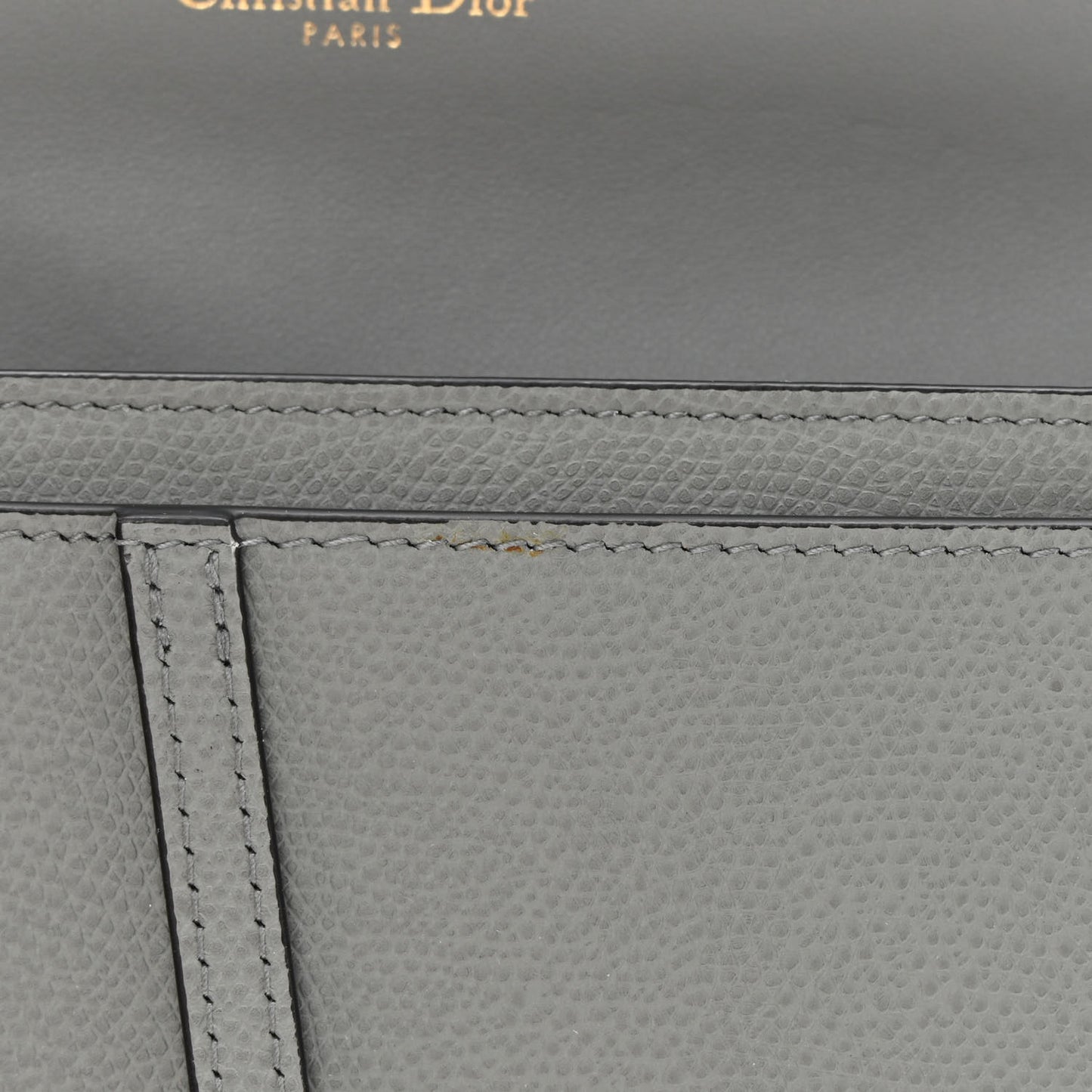 Grained Calfskin Saddle Chain Wallet Pouch Grey Stone