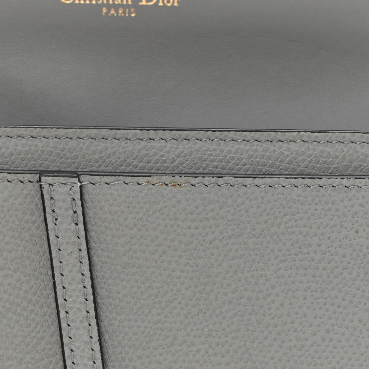 Christian Dior Grained Calfskin Saddle Chain Wallet Pouch Grey Stone 14 of 15