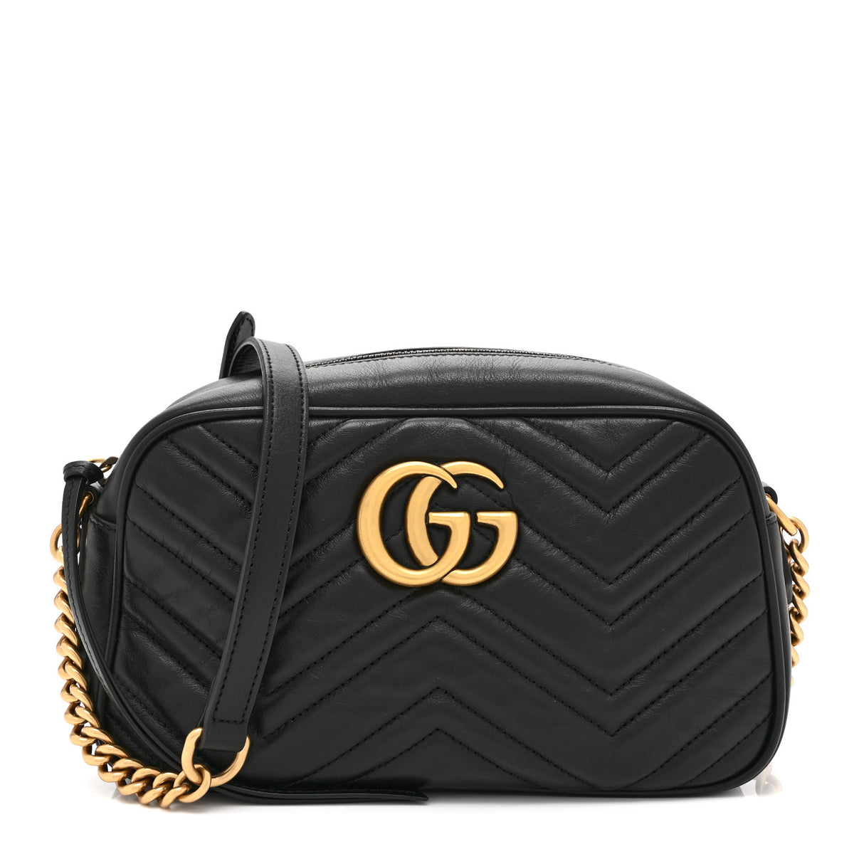Gucci Calfskin Matelasse Small GG Marmont Chain Shoulder Bag Black 1 of 11