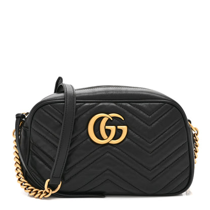 Gucci Calfskin Matelasse Small GG Marmont Chain Shoulder Bag Black 1 of 11