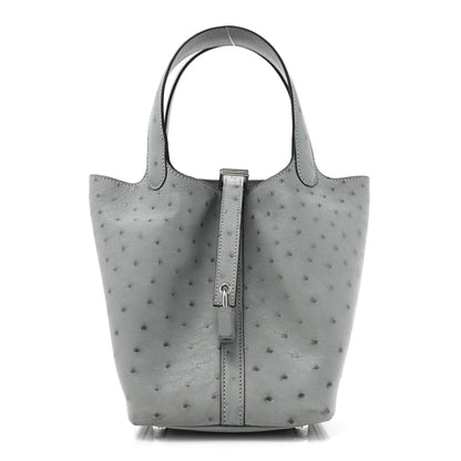 Hermes Ostrich Picotin Lock 18 Bleu Glacier 1 of 11