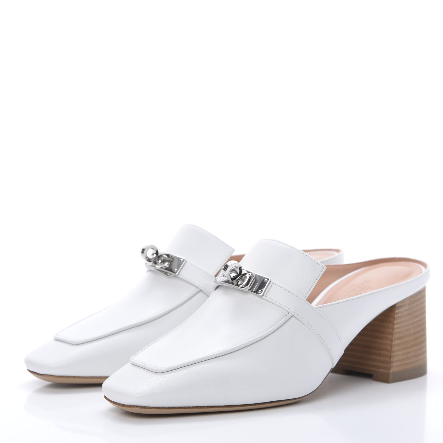 Hermes Calfskin Blossom Mules 38 White 3 of 9