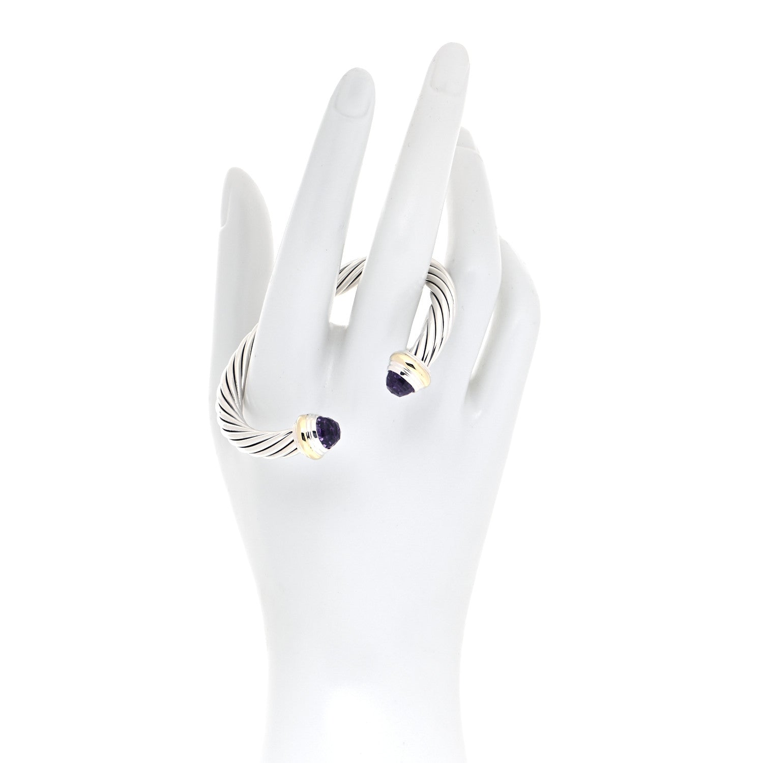 David Yurman Sterling Silver 14K Yellow Gold Amethyst 7mm Cable Classics Bracelet 2 of 4