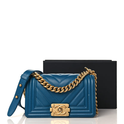 Chanel Lambskin Chevron Quilted Small Boy Flap Blue 10 of 10