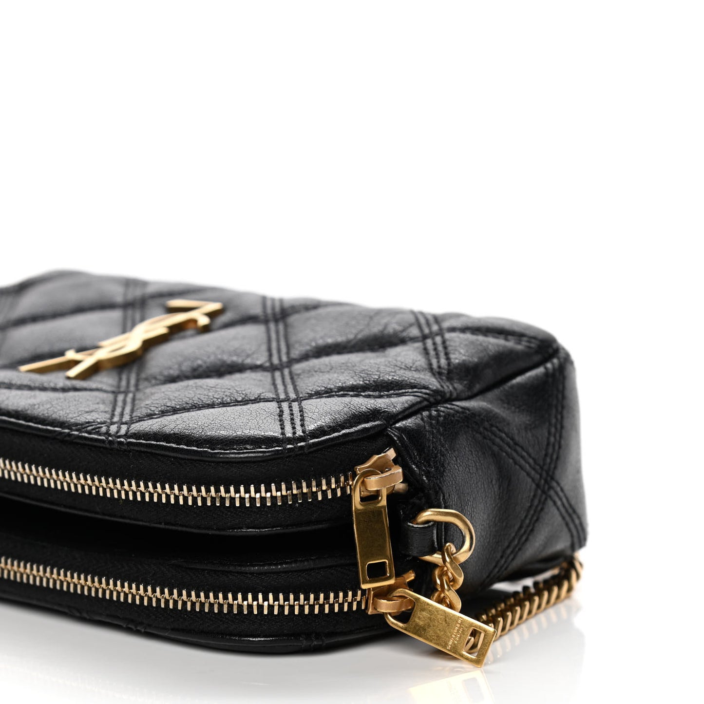 Grained Lambskin Quilted Mini Becky Double Zip Bag Black