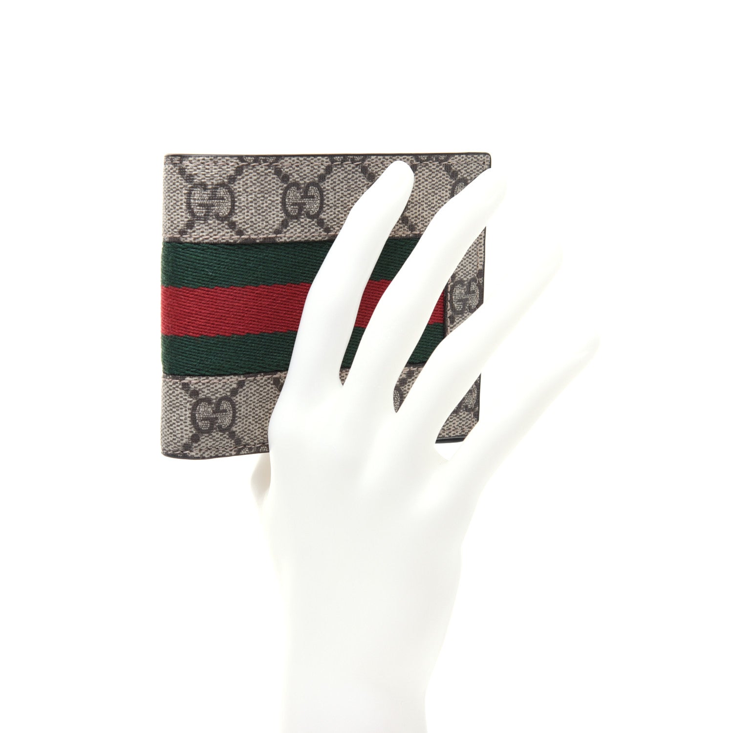 Gucci GG Supreme Monogram Selleria Calfskin Web New Web Bi-Fold Wallet Beige Ebony Cocoa 2 of 12