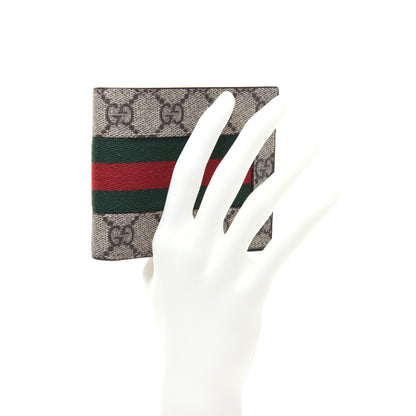 Gucci GG Supreme Monogram Selleria Calfskin Web New Web Bi-Fold Wallet Beige Ebony Cocoa 2 of 12