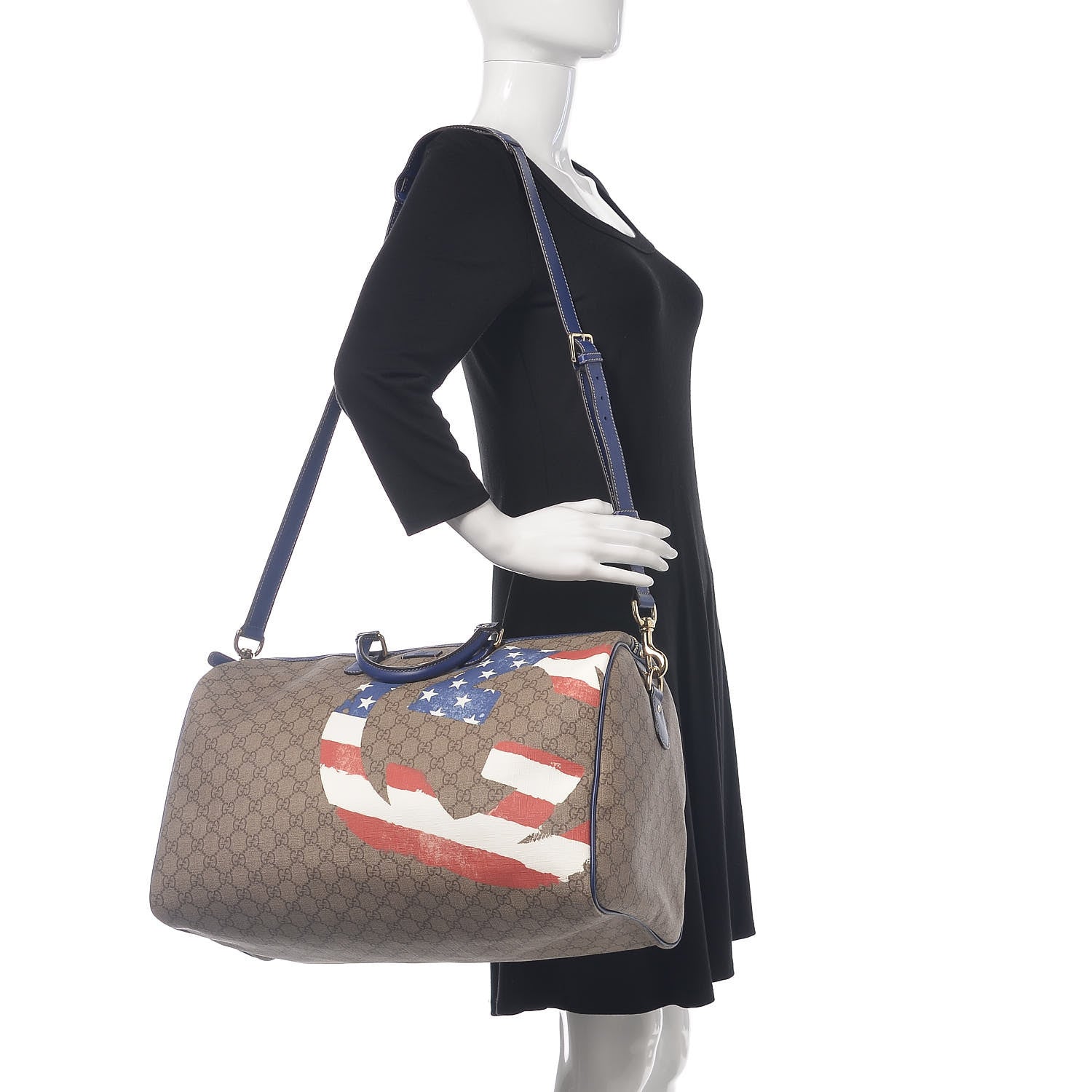 Gucci GG Plus Monogram Large Boston USA Flag Unicef Duffle Blue 2 of 10