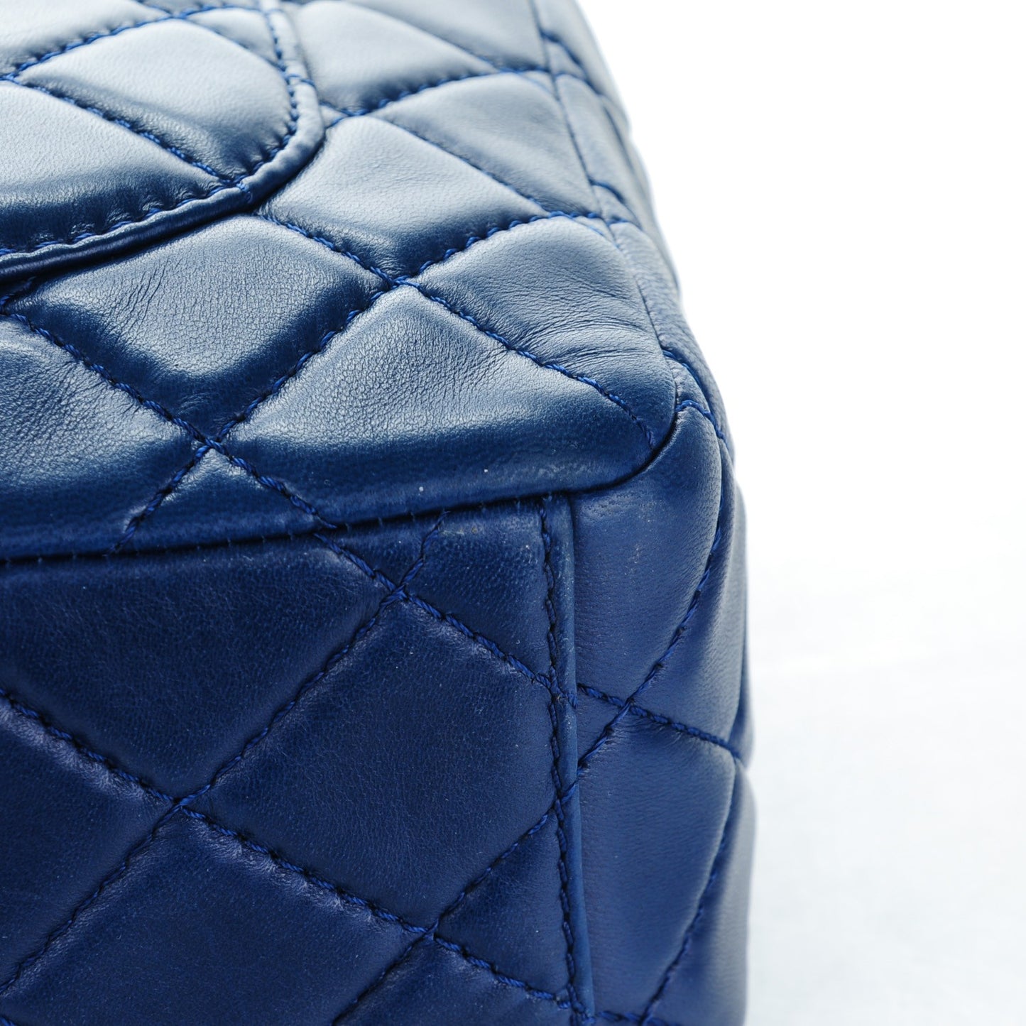 Lambskin Quilted Maxi Single Flap Dark Blue