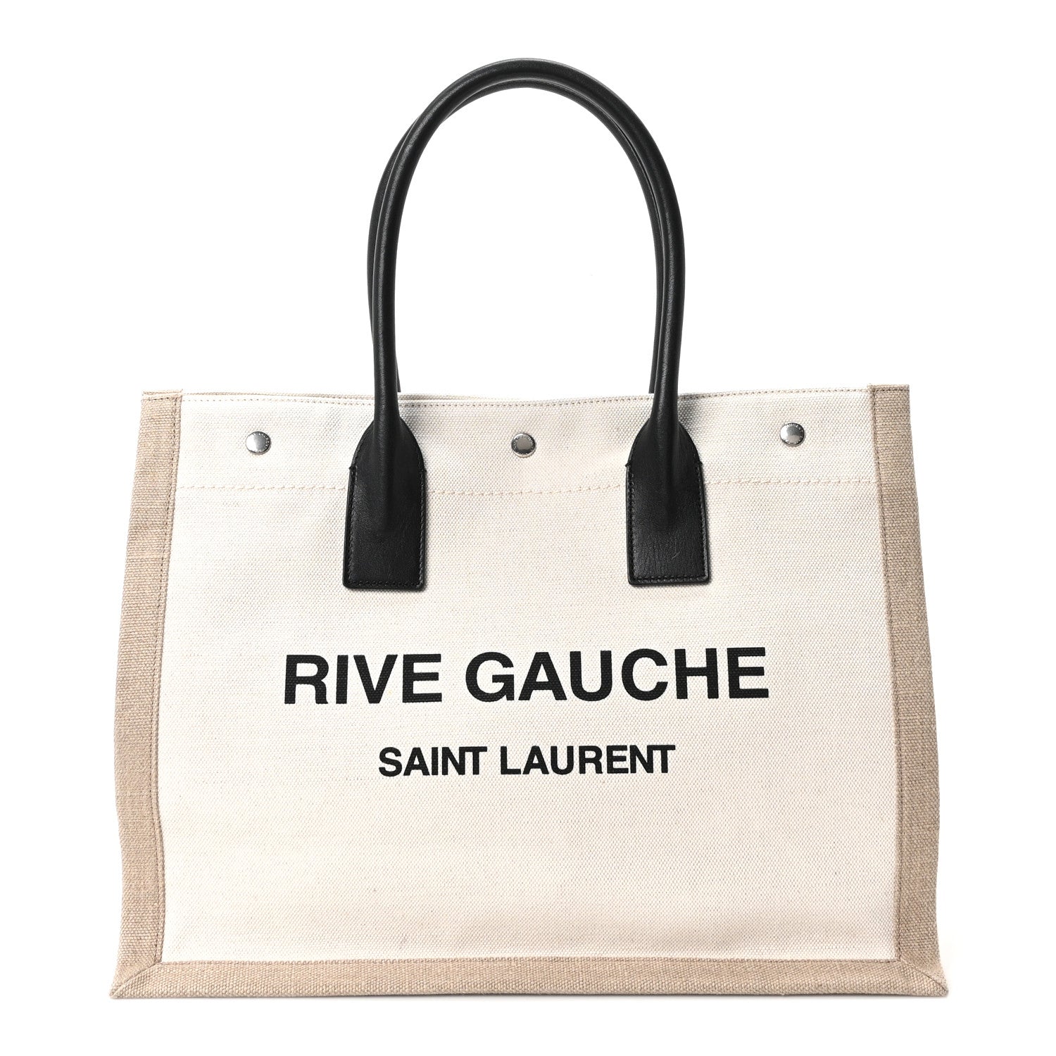 Saint Laurent Linen Calfskin Small Rive Gauche Tote Greggio Natural 1 of 10