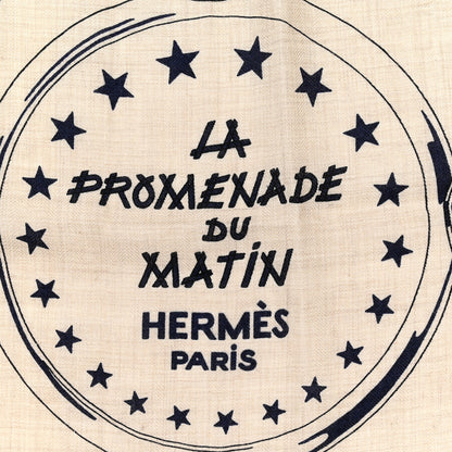 Hermes Cashmere Silk La Promenade du Matin Bandana Shawl 140 Naturel Marine Black 2 of 4